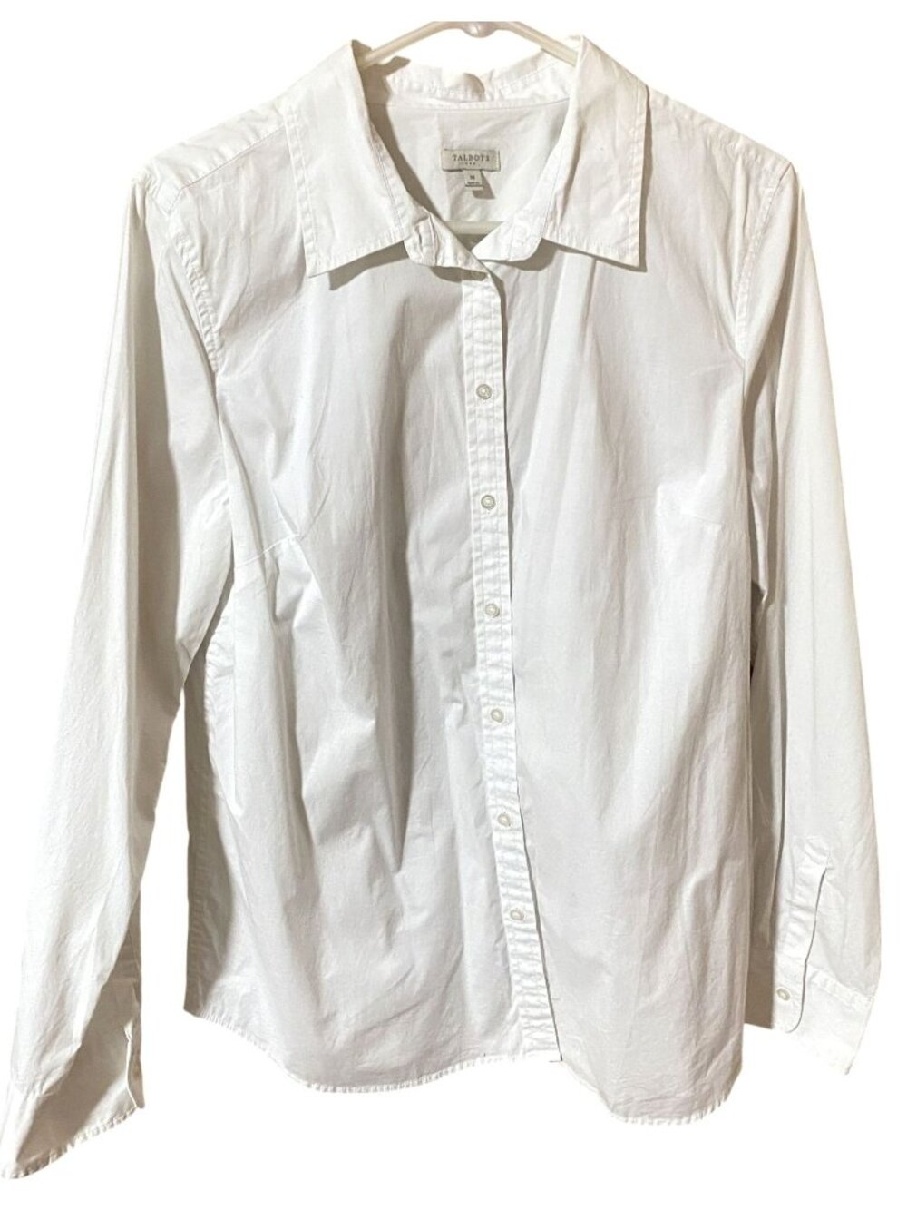 Talbots Womens M White Cotton Button Down Shirt Long Sleeve Preppy Classic